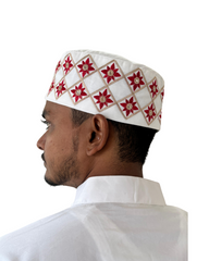 Men's White Embroidered Prayer Kufi Cap