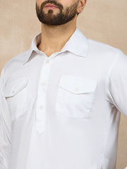 White Cotton Pathani Kurta Pajama Set for Men