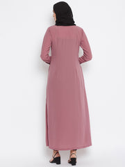 Front Open Pink Abaya with Black Georgette Hijab