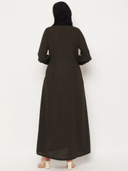 Front Open Olive Green Abaya Burqa With Black Hijab