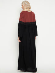 Lace Design Abaya with Black Georgette Hijab
