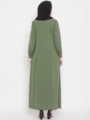 Front Open Jade Green  Abaya Burqa With Black Hijab