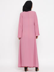 Pink Abaya for Women with Black Georgette Hijab
