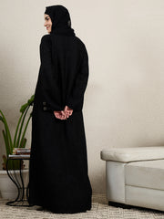 Black Abaya Button Detailing Burqa with black Scarf