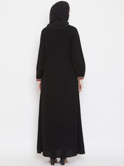 Black Chikan Hand Embroidery Abaya for Women with Black Georgette Scarf