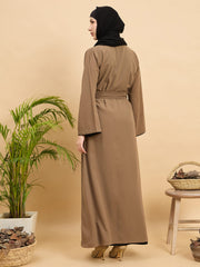 Women 2 Piece Set Front Open Shrug Abaya with Black Georgette Hijab
