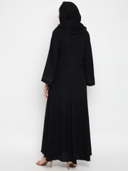 Handwork Detailing Black Abaya with Black Hijab