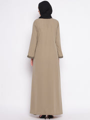 Beige A-Line Abaya for Women with Black Georgette Hijab