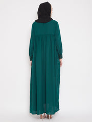 Green Lace work Abaya for Women with Black Georgette Scarf