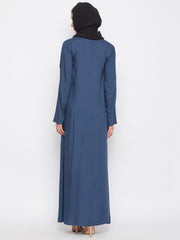 Grey Rayon Front Open Abaya for Women with Black Georgette Scarf