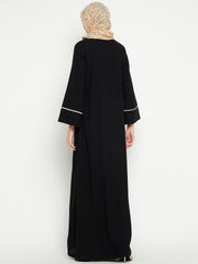 Side Open A-Line Abaya for Women with Black Georgette Hijab