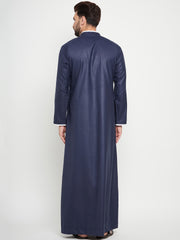 Blue Arab Thobe / Jubba for Men with Piping Design