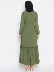 Jade Green Frill Abaya for Women with Black Georgette Scarf