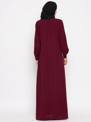 Maroon Color Abaya for women with Black Georgette Scarf
