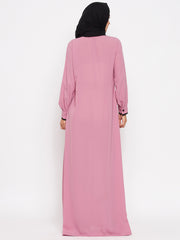 Pink Abaya for women with Black Georgette Scarf