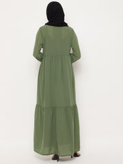 Green Abaya for Women with Black Georgette Scarf