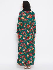 Printed Crepe Abaya Dress with Black Georgette Hijab