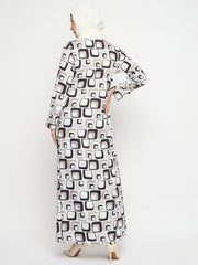 Front Open Abaya for Women with Black Georgette Scarf