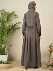 Grey Lace Work Abaya Burqa with Matching hijab