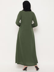 Jade Green Abaya for women with Black Georgette Scarf