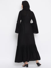 Front Open Black Abaya for Women with Black Georgette Hijab