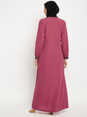 Front Open Embroidery Abaya/Burqa with Black Georgette Scarf