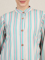 Front Open Printed Abaya for Women with Black Scarf