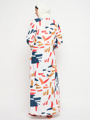 Front Open Striped Abaya for Women with Black Georgette Scarf