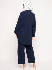 Blue Solid Loose Fit Co-ord Set/Matching Set