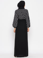 Polka Printed Abaya for Women with Black Georgette Hijab