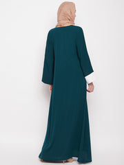 Aline Bottle Green Abaya for Women with Black Georgette Hijab