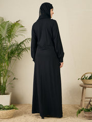 Black Jersey Abaya for Women with Black Georgette Hijab