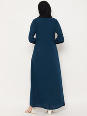 Teal Abaya for women with Black Georgette Scarf