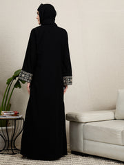 2 Pieces Embroidered Shrug Set Abaya with Black Scarf