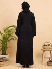 Modest Front Open Abaya Burqa with Black Georgette Hijab
