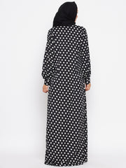 Black Polka Design Abaya for Women with Black Georgette Hijab