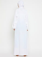White Abaya for Umrah/Hajj handwork detailing with Black Hijab