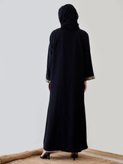 2 Piece Set Embroidered Shrug Abaya with Black Georgette Hijab