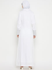 Women Front Open Rayon White Abaya for Umrah/Hajj with Black Hijab