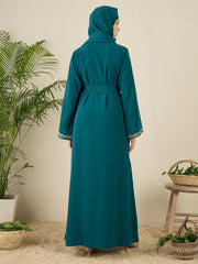 Embroidered 2 Pieces Shrug Set Abaya with Matching Scarf