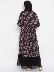 Printed Abaya with Black Georgette Hijab