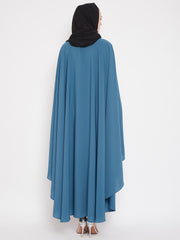 Sky Blue Chikan Hand Embroidered Irani Kaftan Abaya with Black Georgette Hijab