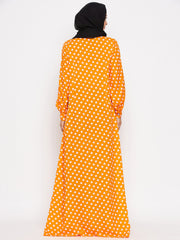 Yellow Polka Design Abaya for Women with Black Georgette Hijab