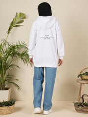 Modest White Fleece Deen Over Dunya Winter Women's Hoodie
