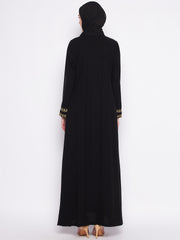 A-Line Black Embroidery Abaya with Black Georgette Hijab