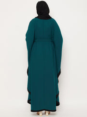 Bottle Green Kaftan Abaya for Women with Black Georgette Hijab