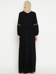 Embroidery Black Abaya for Women with Black Georgette Hijab