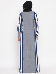 Front Open Stripe Abaya for Women with Black Georgette Scarf