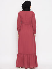 Women Rust Abaya with Black Georgette Hijab
