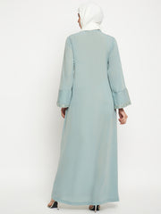 Embroidery Front Open Abaya Burqa with Black Georgette Scarf